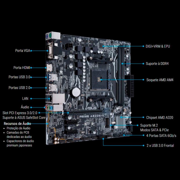 PLACA MÃE ASUS PRIME A320M-K/BR AMD AM4 DDR4 RYZEN MICRO ATX OEM - T&A ...