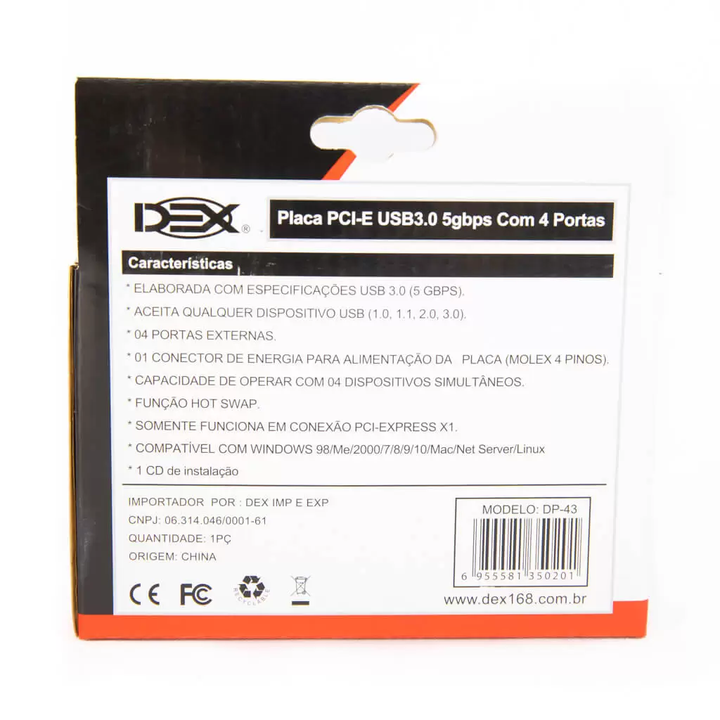 Placa PCI-e USB 3.0 5Gbps com 4 portas DEX Dp-43 - Imagem 2