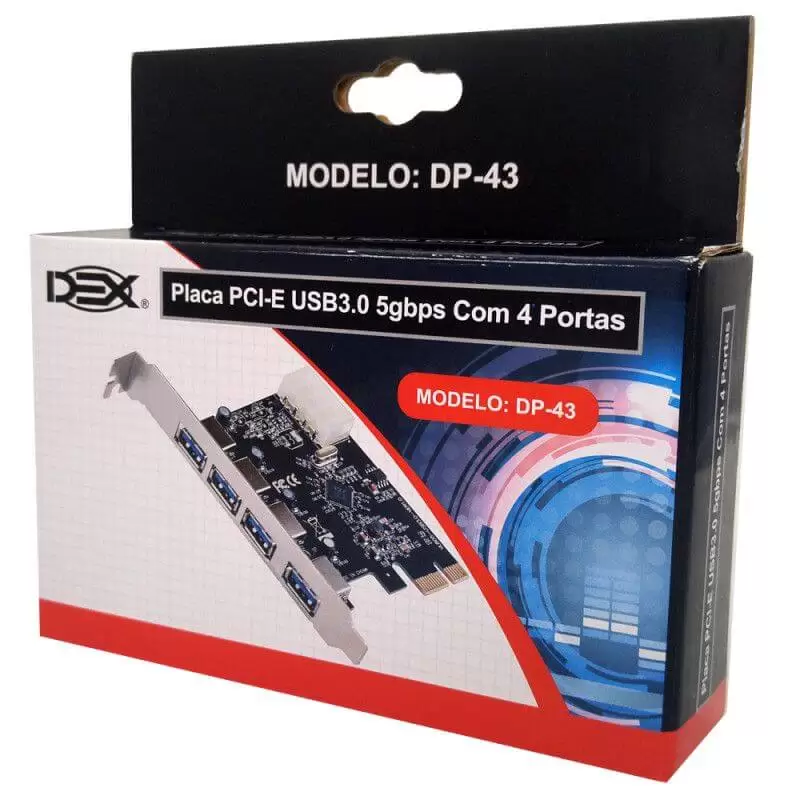 Placa PCI-e USB 3.0 5Gbps com 4 portas DEX Dp-43 - Imagem 3