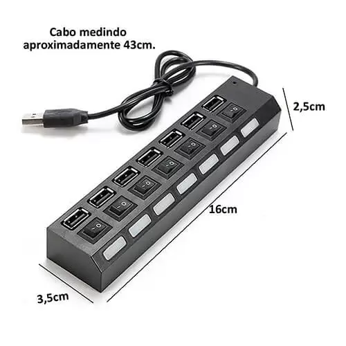 HUB USB 2.0 7 Portas High Speed Extensor Led On/Off 480Mbps - Imagem 2