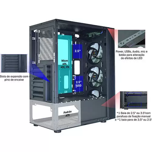 Gabinete Gamer Asgard IV CG-04Z5 K-mex Com 3 Coolers RGB - Imagem 2