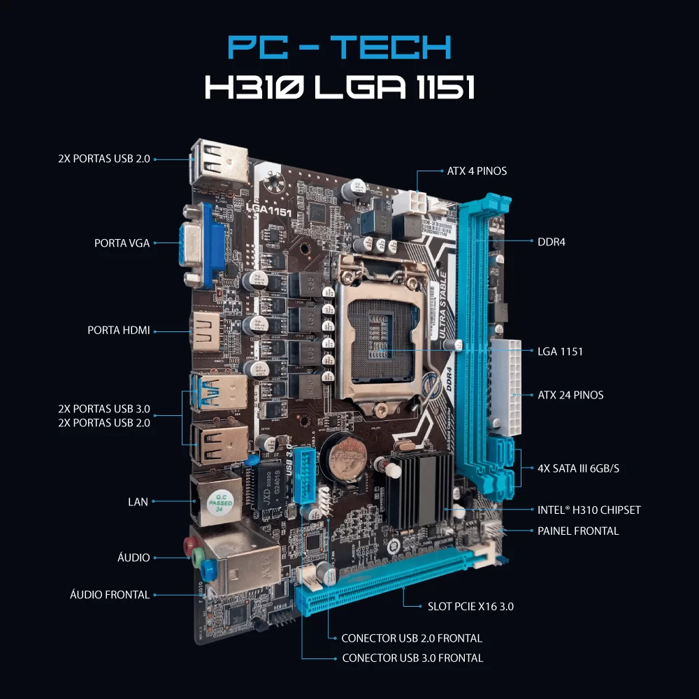 Placa Mãe H310 CNB LGA 1151 6ª/7ª/8ª e 9ª geração com USB 3.0 DDR4 VGA HDMI PCIE x16 3.0 PC-TECH Box - Imagem 6