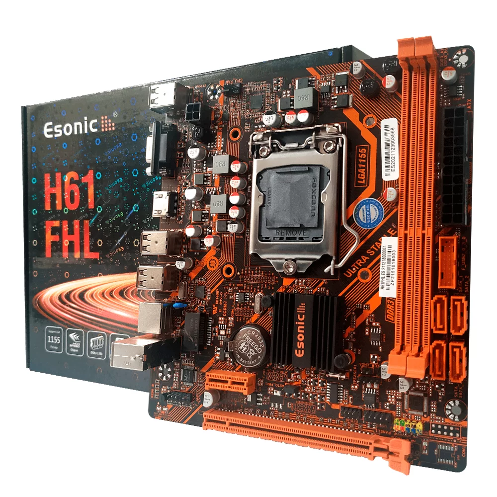 Placa Mãe H61 FHL LGA 1155 2ª e 3ª geração com USB 3.0 DDR3 VGA HDMI PCIE x16 2.0 ESONIC BOX