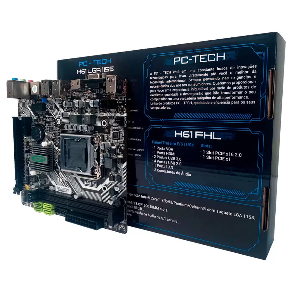 Placa Mãe H61 FHL LGA 1155 2ª e 3ª geração com USB 3.0 DDR3 VGA HDMI PCIE x16 2.0 PC-TECH BOX - Imagem 6