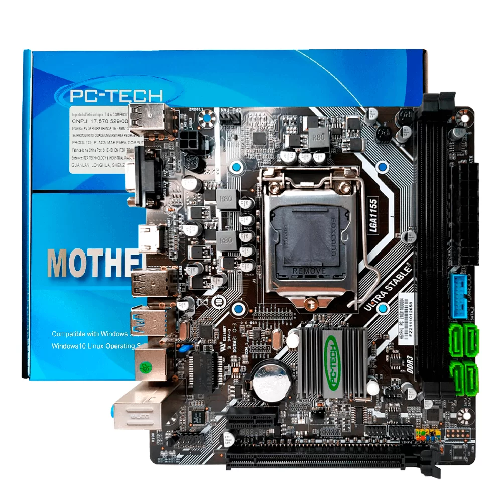 Placa Mãe H61 FFKS LGA 1155 2ª e 3ª geração com USB 3.0 LAN 10/100/1000 DDR3 VGA HDMI PCIE x16 2.0 PC-TECH BOX