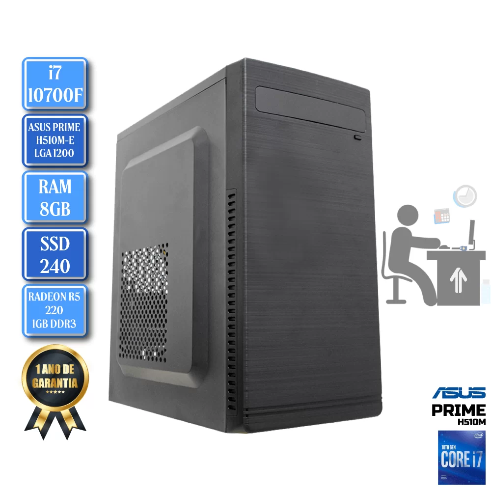 Computador INTEL i7 10700F - 10ª Geração ASUS Prime H510M-E RAM 8GB SSD 240GB RADEON R5 220 - PC TECH