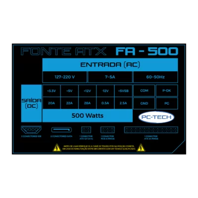 Fonte ATX de alimentação 500w FA–500 BOX PC – TECH - Image 3