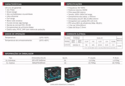 Fonte de Alimentação ATX 500W GAMER K-MEX EU459 - 80PLUS WHITE FCC CE CB BOX - Image 5