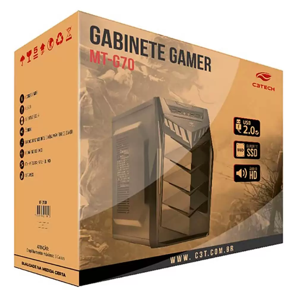 Gabinete Gamer MT-G70BK Audio HD C3Tech Mid tower Sem Fonte - Imagem 6