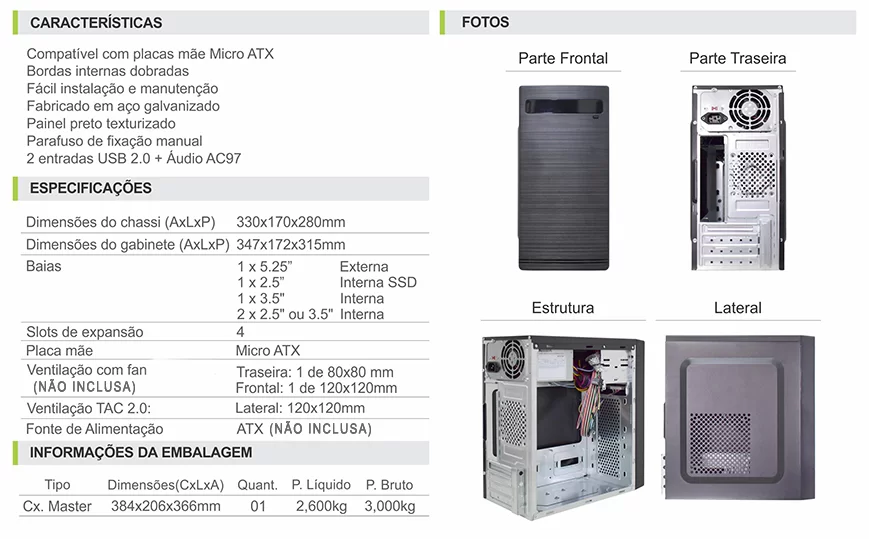 Gabinete K-MEX Micro ATX GM-10TH USB 2.0 + Áudio AC97 Sem Fonte - Imagem 9