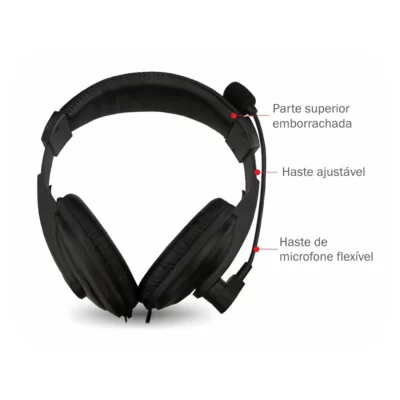 Fone de Ouvido Headset com Microfone ARS-7500 K-MEX 40mm multimídia Conexão P2 3.5mm Stereo Preto - Image 2