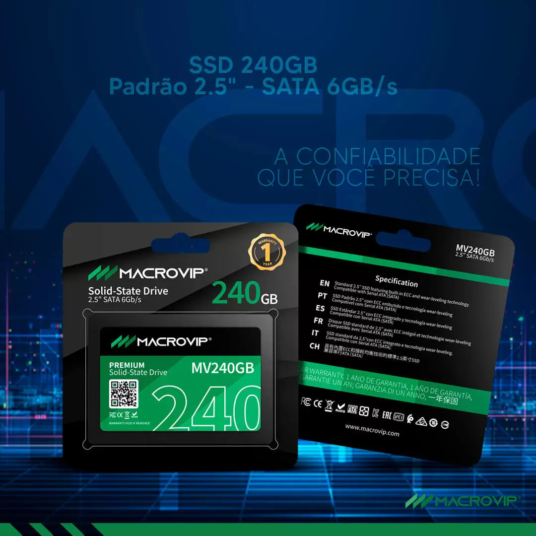 SSD 240 GB MACROVIP MV240GB 2.5” SATA III LEITURA 520MBPS / GRAVAÇÃO 450MBPS BOX - Imagem 3