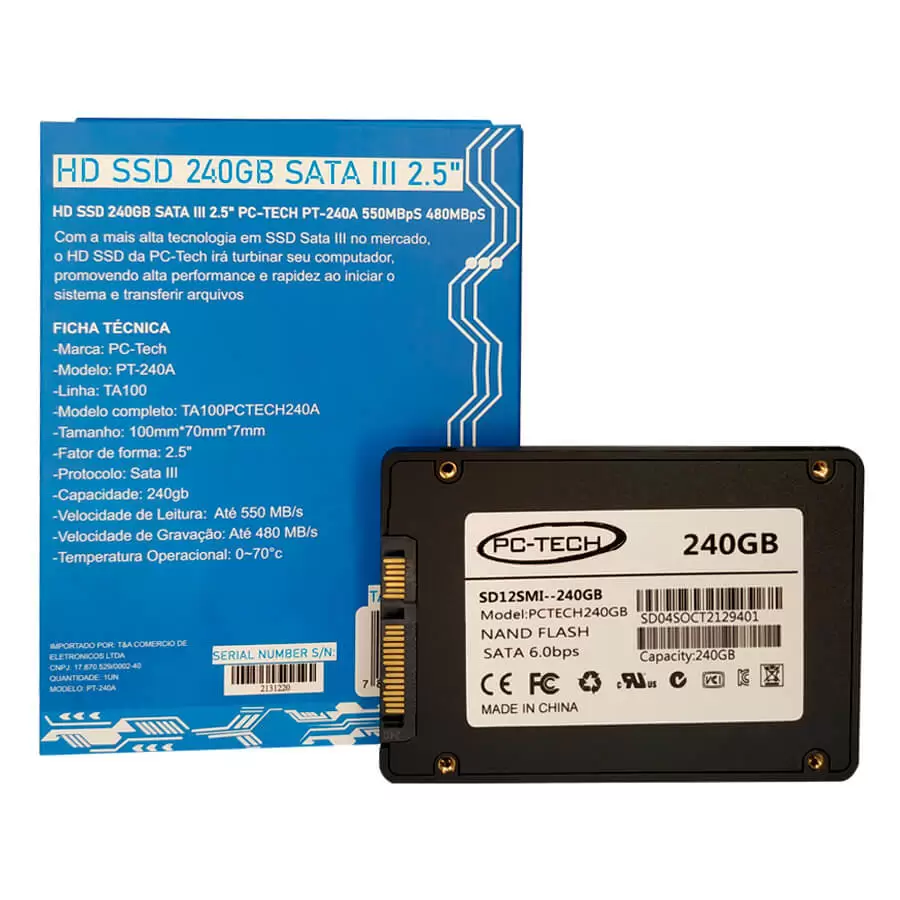 HD SSD 240gb Sata III 2.5" Leitura 550Mbps / Gravação 480Mbps PT-240A PC – TECH - Imagem 5