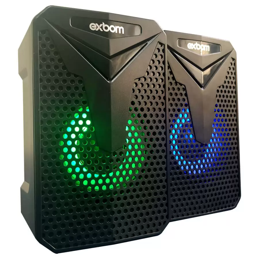 CAIXA DE SOM USB COM LED COLORIDO 10W 5V CS-C54 EXBOM PARA DESKTOP E NOTEBOOK