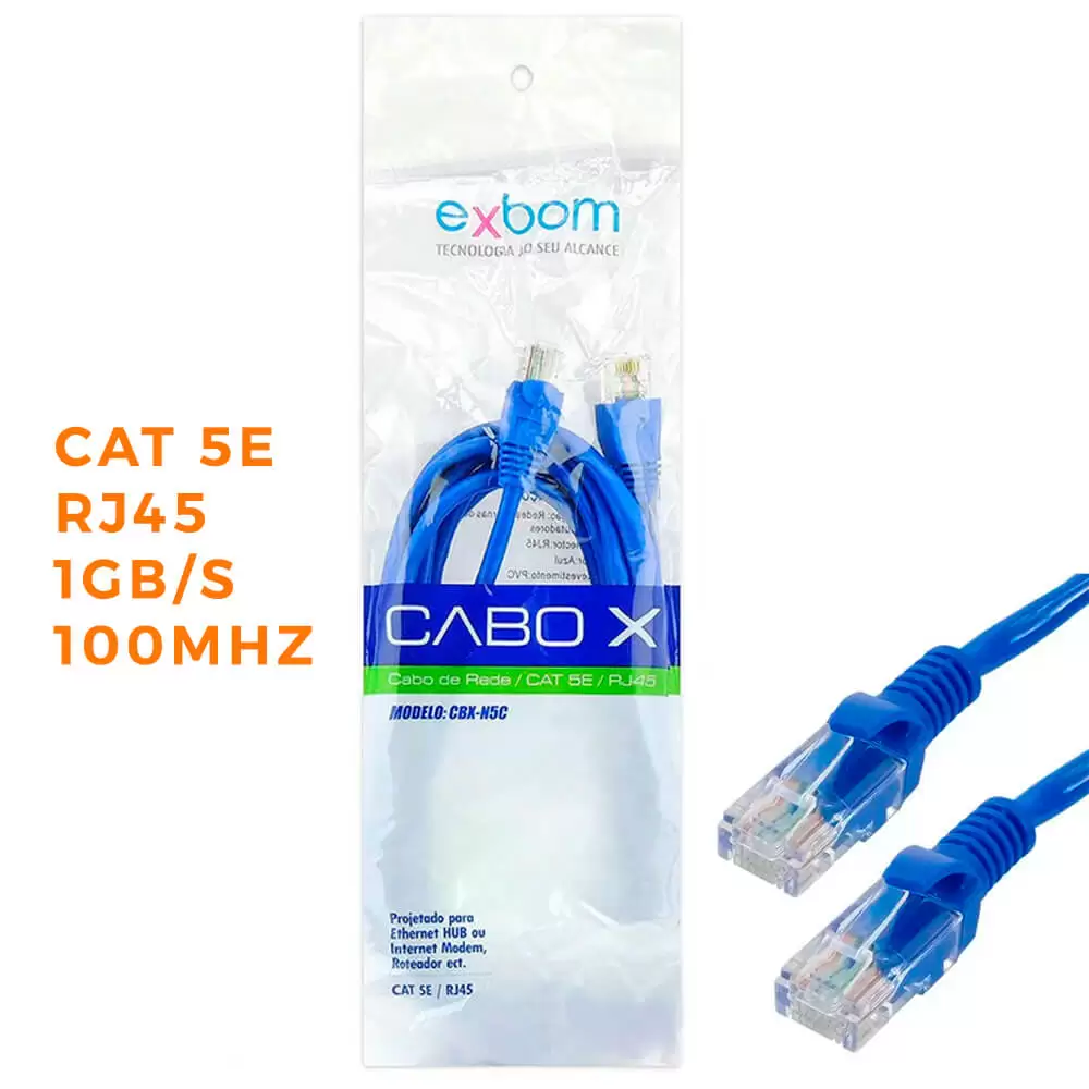 CABO DE REDE ETHERNET 3 METROS 1GBPS RJ45 CAT 5E GIGABIT CBX-N5C50 EXBOM - Imagem 5