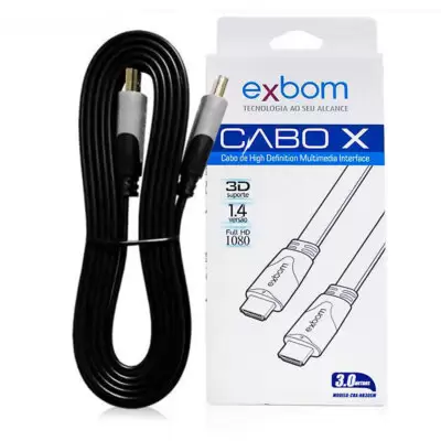 Cabo HDMI Achatado 3 Metros Versão 1.4 Conector Banhado a Ouro EXBOM Suporte 3D Full HD 1080P FLAT - CBX-HB30SM